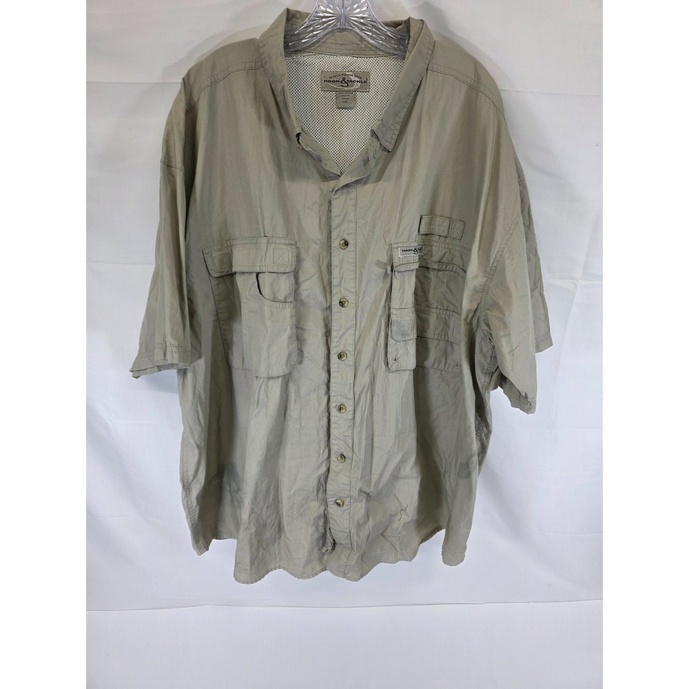 Hook & Tackle Men 3XL Fishing Shirt Short Sleeve Cotton Ventilated Tan Button Up